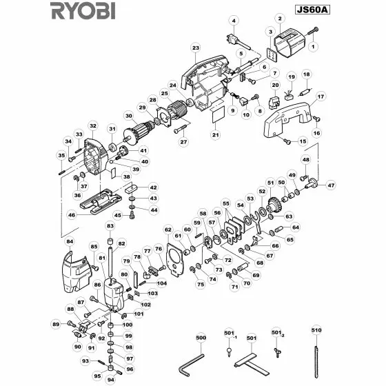 Ryobi JS60 Spare Parts List Type: 1000078701